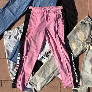 Kids Pink Joggers with Black Side Stripes